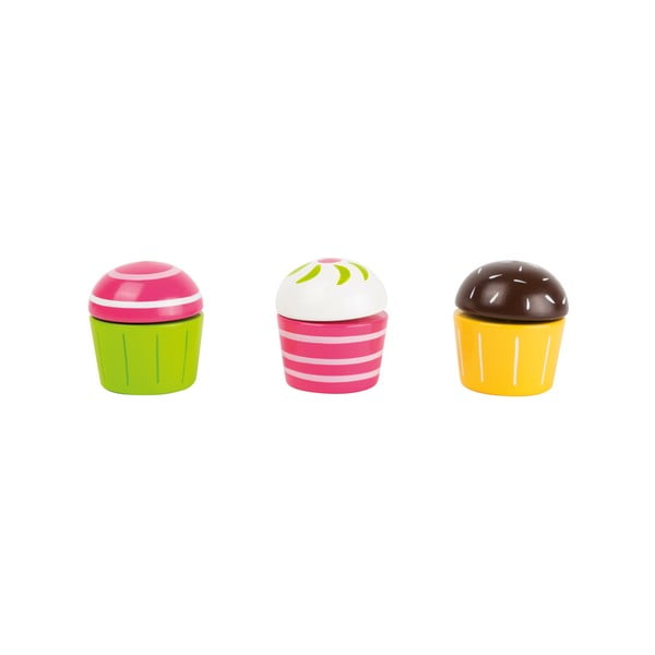 Komplekt 3 puidust laste mänguasja tassikookide kujul Cupcakes - Legler