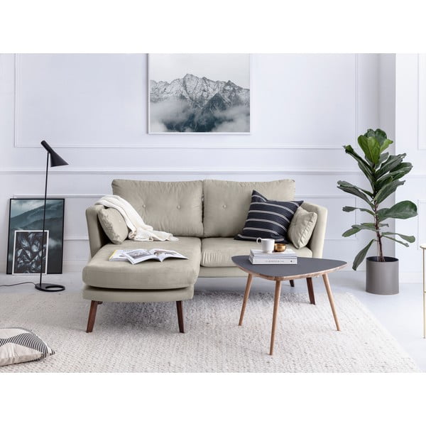 Světle béžová třímístná pohovka Mazzini Sofas Elena, s lenoškou na levém rohu-image-1