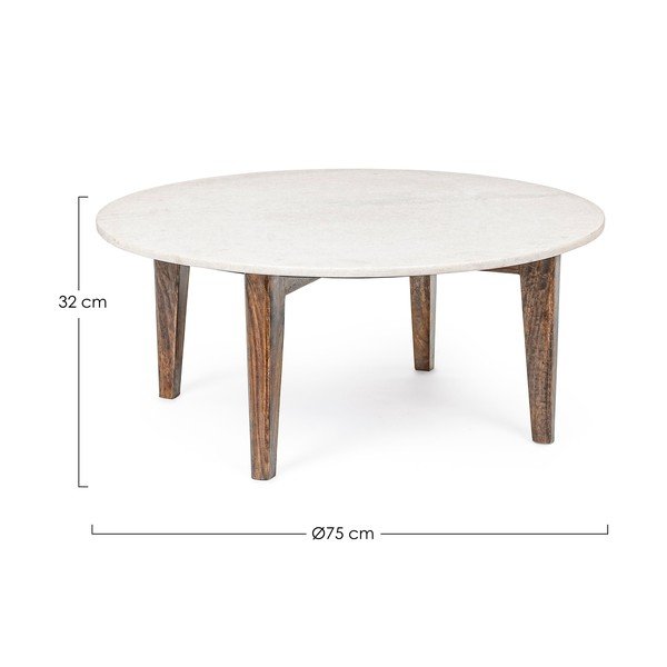 Valge/naturaalset värvi ümmargune kohvilaud marmorist lauaplaadiga, ø 75 cm Sylvester – Bizzotto-image-2