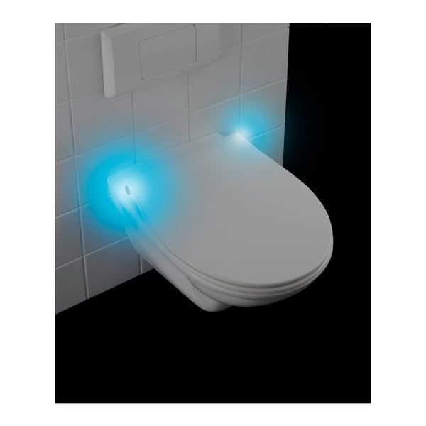 Valge WC iste LED tuledega ja hõlpsasti sulguv Gubbio, 44 x 36,8 cm - Wenko