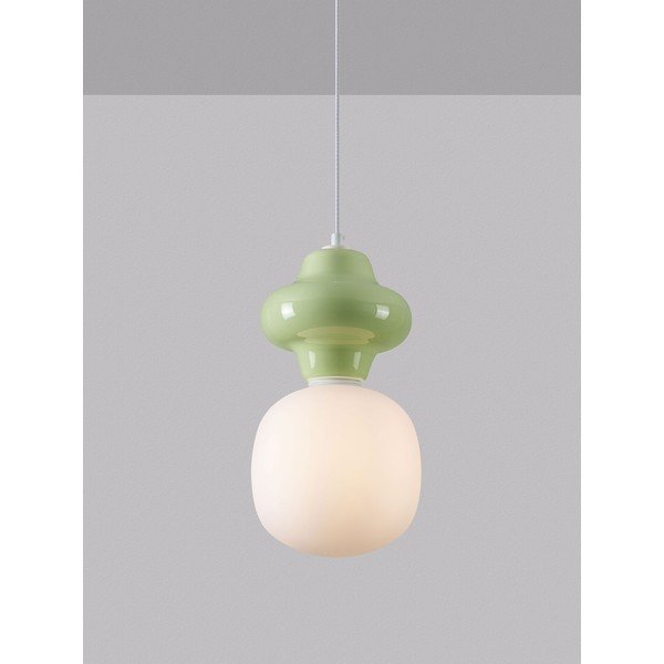 Valge/heleroheline keraamiline ripplamp klaasist varjuga, ø 18 cm Clio - Nova Luce-image-1