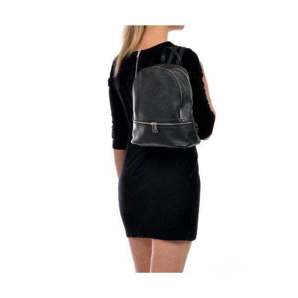 Černý kožený batoh na zip Anna Luchini-image-2
