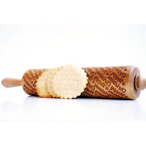 Puidust jõulukujuline reljeefne tainarull koos Happy Christmas - Valek-image-3