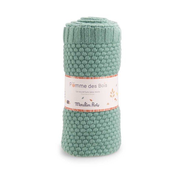 Roheline kootud beebitekk segakiududest 75x86 cm Pomme des Bois - Moulin Roty-image-1