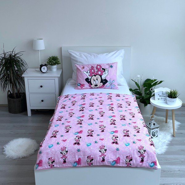 Roosa puuvillane beebivoodipesu 100x135 cm Minnie Flowers - Jerry Fabrics-image-2
