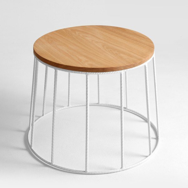 Konferenční stolek s bílou konstrukcí a deskou v dekoru dubového dřeva Custom Form Memo, ⌀ 50 cm-image-4