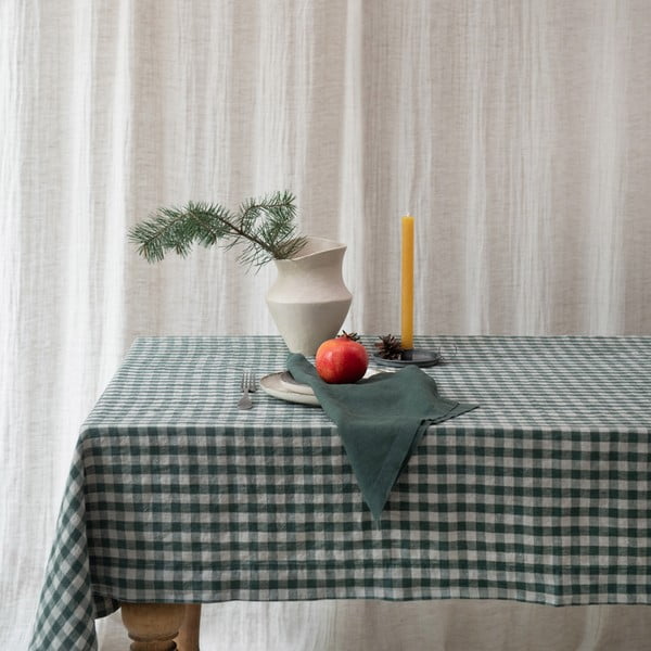 Linane laudlina 140x250 cm Forest Green Gingham - Linen Tales-image-3