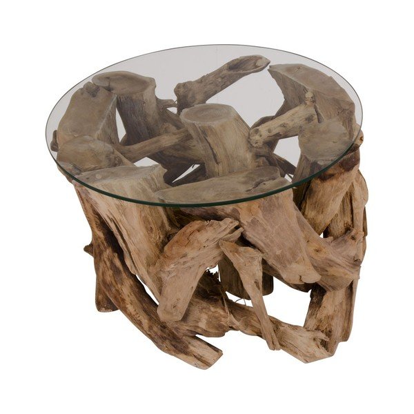Pruun ümmargune klaasplaadiga diivanilaud ø 60 cm Grand Canyon – House Nordic-image-3