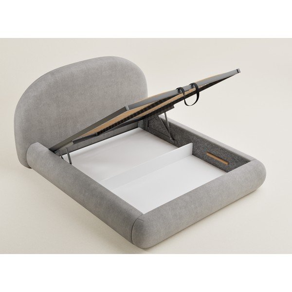 Hall-beež polsterdatud kaheinimesevoodi panipaiga ja liistudest voodipõhjaga 140x200 cm Maumere - Maison de Rêve-image-3