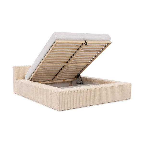 Beež polsterdatud kaheinimesevoodi koos panipaiga ja voodipõhjaga 140x200 cm Cloe - Ropez-image-2