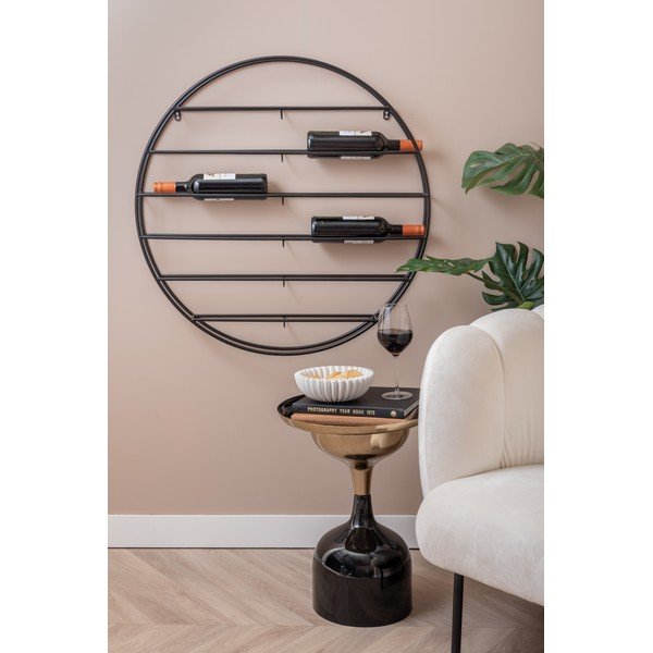 Must metallist seinale paigaldatav veiniriiul pudelite arv 12 80x80x9 cm Redondo - PT LIVING-image-1