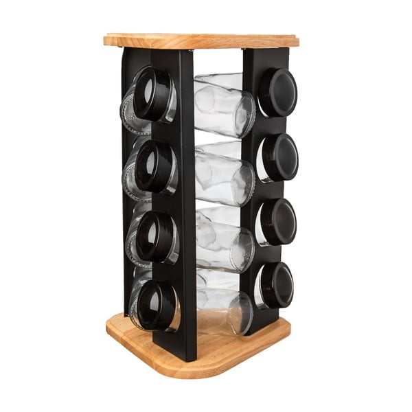 12-osaline maitseainepurkide komplekt koos alusega Black - Orion