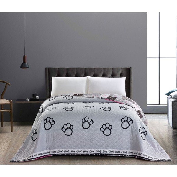 Oboustranný šedý přehoz z mikrovlákna DecoKing Cat Invasion, 170 x 270 cm-image-1