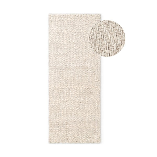 Kreem-elevandiluu värvi käsitsi kootud villasegust vaip 80x200 cm Majoli - Elle Decoration