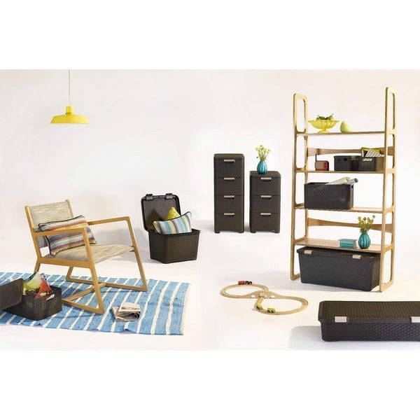 Tumepruun plastikust kõrge vannitoakapp 33x79 cm Rattan - Curver-image-1