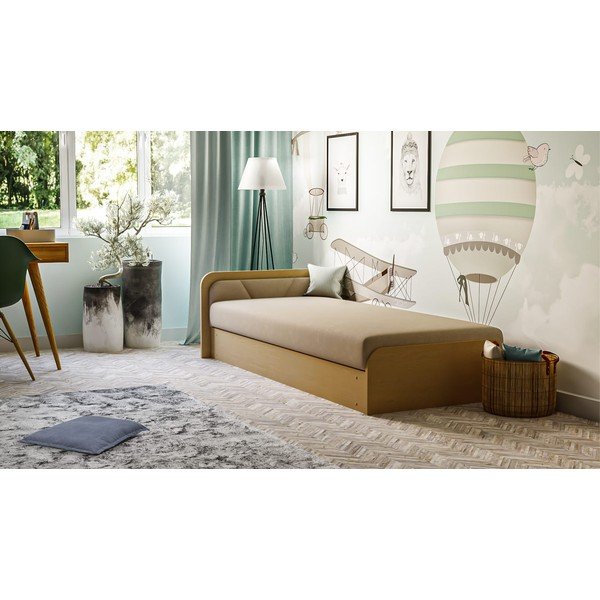 Ookerkollane/beež polsterdatud/puitlaastplaadist üheinimesevoodi panipaiga ja madratsiga 80x190 cm Parys - ELTAP-image-1