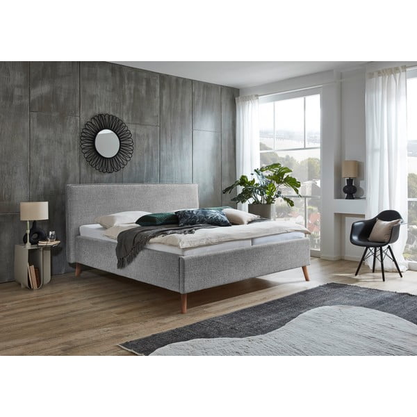 Helehall polsterdatud kaheinimesevoodi koos voodipõhjaga 180x200 cm Riva – Meise Möbel-image-1