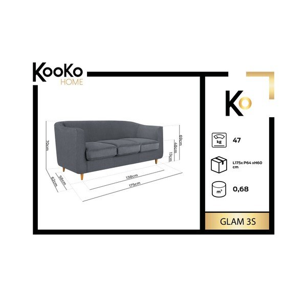Tmavě zelená pohovka Kooko Home Glam, 175 cm-image-1
