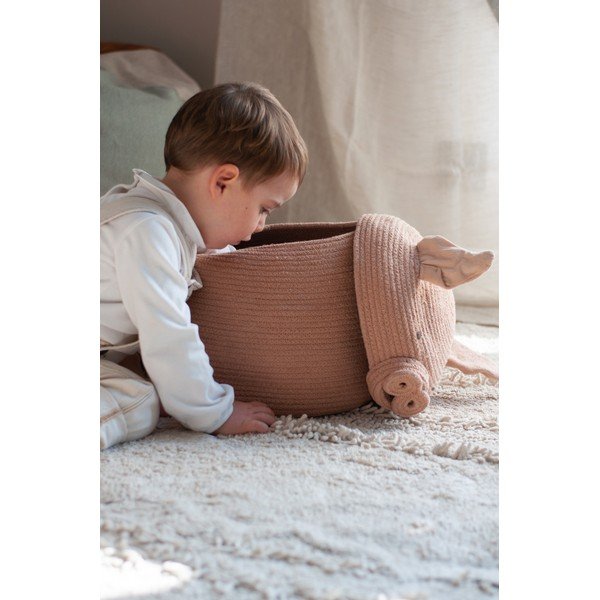Heleroosa riidest laste mänguasjakorv ø 32x30 cm Peggy the Pig - Lorena Canals-image-3