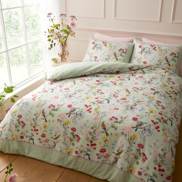 Roheline 3-osaline kaheinimesevoodipesu 200x200 cm Birds In Bloom - RHS-image-3