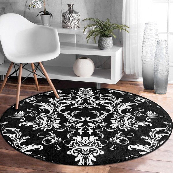 Must-valge pestav ümmargune vaip, sobitub robottolmuimejaga ø 80 cm Comfort - Mila Home-image-3