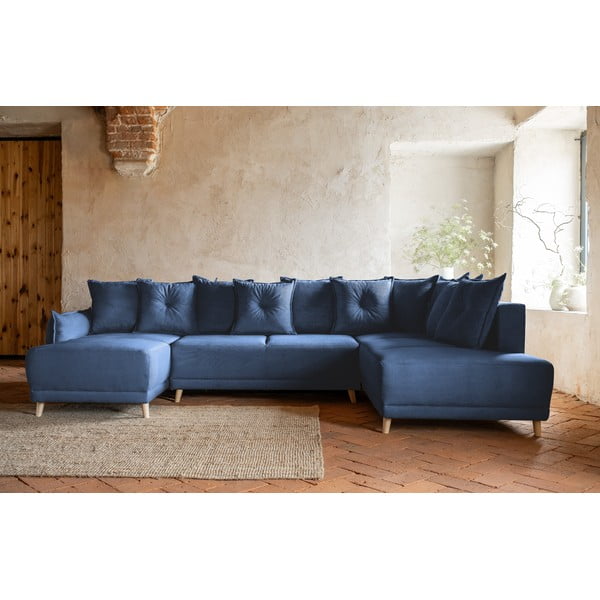 Tumesinine velvetist nurgadiivanvoodi (parem nurk/"U") Lazy Lukka - Miuform-image-1