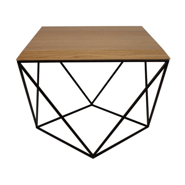 Černý konferenční stolek s deskou z dubového dřeva take me HOME Tulip, 53 x 53 cm