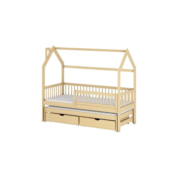 Domečková dětská postel z borovicového dřeva s výsuvným lůžkem a úložným prostorem 80x180 cm Papi - Lano Meble