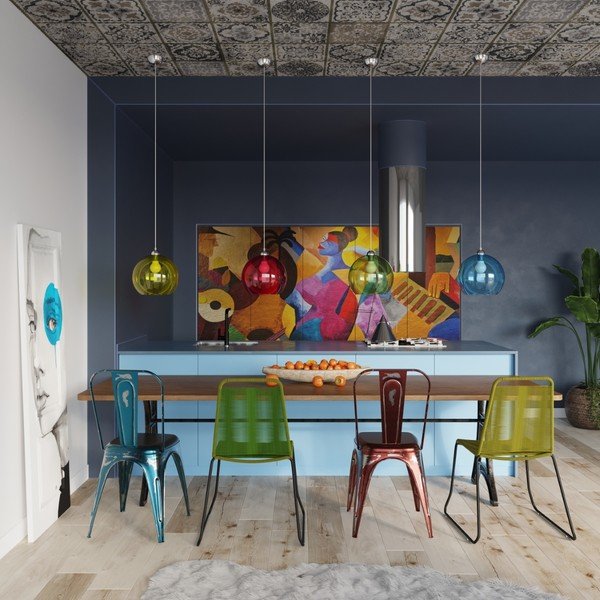 Sinine rippvalgusti klaasist varjuga ø 30 cm Bilbao - Sollux-image-3