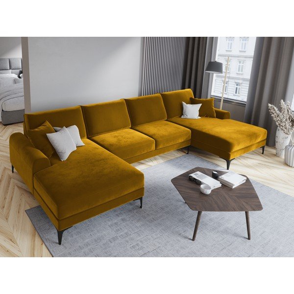 Kollane sametist U-kujuline diivan Madara - Mazzini Sofas-image-1