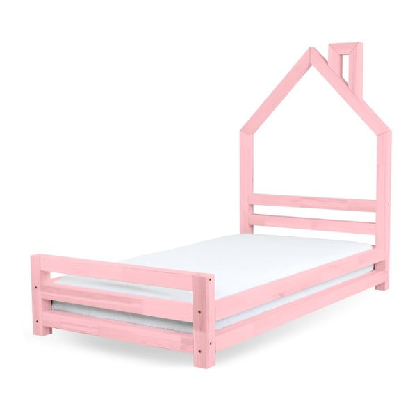 Dětská růžová postel z borovicového dřeva Benlemi Wally, 120 x 200 cm