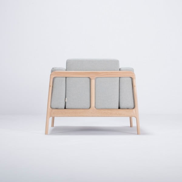 Tammepuidust tugitool sinihalli tekstiilist istmega Fawn - Gazzda-image-4