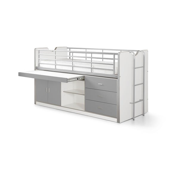 Valge-hall kõrge lastevoodi koos voodipõhja ja hoiuruumiga 90x200 cm Bonny – Vipack