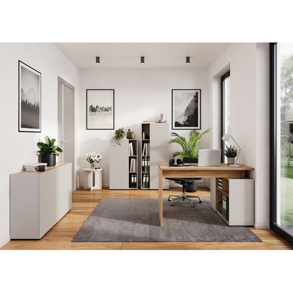 Valge tammespoonist raamaturiiul 61x145x34 cm Adrano - Germania-image-1