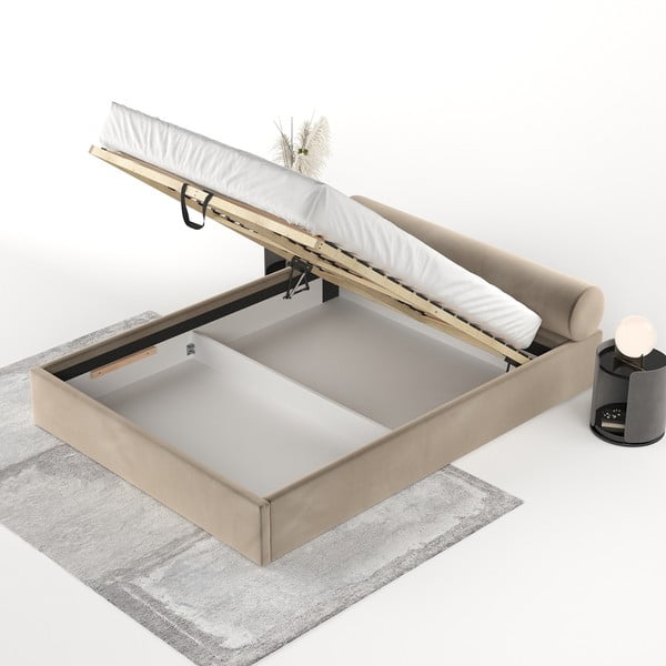 Helepruun polsterdatud kaheinimesevoodi koos panipaiga ja voodipõhjaga 180x200 cm Solvo - Maison de Rêve-image-3