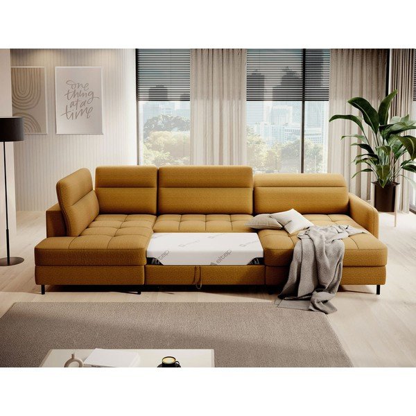 Kollane sametist lahtikäiv/sahtliga nurgadiivan (vasak nurk/U-kujuline) Berrto – ELTAP-image-4