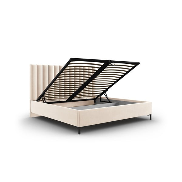 Beež polsterdatud kaheinimesevoodi koos voodipõhjaga ja panipaigaga 140x200cm Casey - Mazzini Beds-image-3
