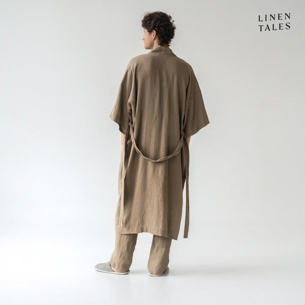 Khaki linane hommikumantel suurus L/XL Summer - Linen Tales-image-4