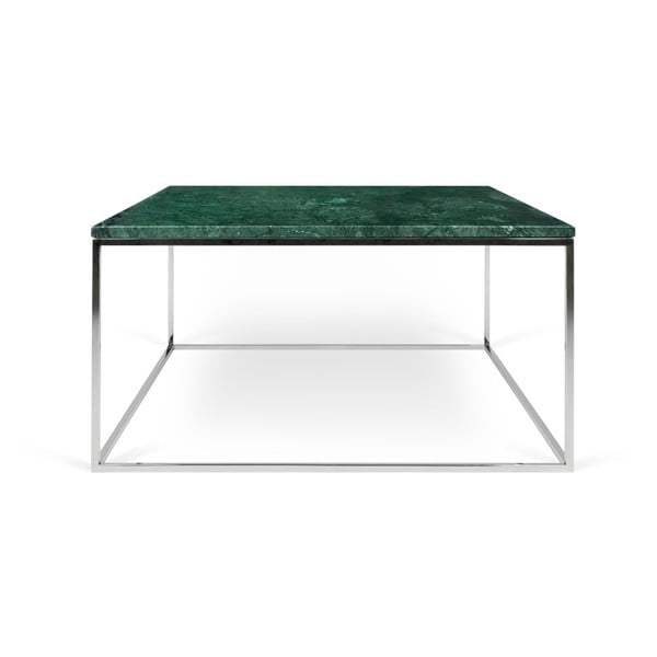 Zelený mramorový konferenční stolek s chromovými nohami TemaHome Gleam, 75 x 75 cm