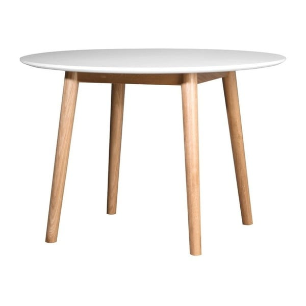 Bílý jídelní stůl s konstrukcí z dubového dřeva We47 Eelis, ⌀ 110 cm