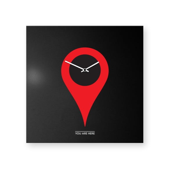 Nástěnné hodiny dESIGNoBJECT.it You Are Here Red On Black, 50 x 50 cm 