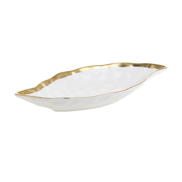 Bílá porcelánová servírovací miska InArt Leafy, 31 x 15,5 cm