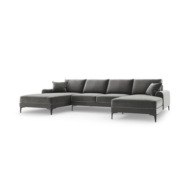 Helehall sametist U-kujuline diivan Madara - Mazzini Sofas-image-2