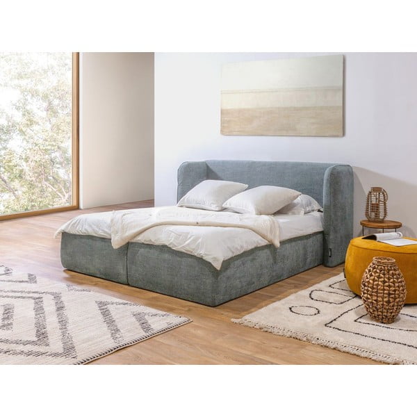 Helehall polsterdatud kaheinimesevoodi koos voodipõhja ja panipaigaga 160x200 cm Louise - Bobochic Paris-image-1