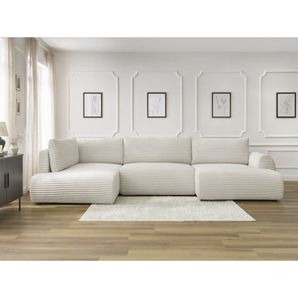 Kreem velvetist nurgadiivanvoodi (parem nurk/U-kujuline) Lucien - Bobochic Paris-image-1