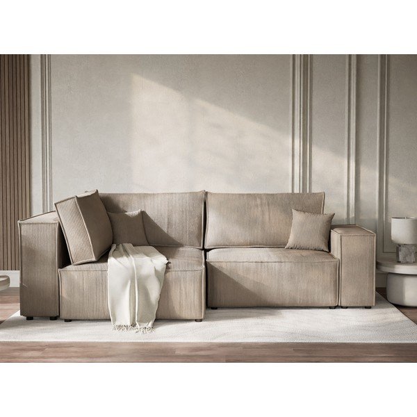 Beež velvetist diivanvoodi/panipaigaga nurgadiivan (vasak nurk/L-kujuline) Tonga - Maison de Rêve-image-1