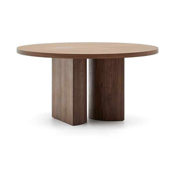 Pruun ümmargune söögilaud pähklipuu dekooriga ø 150 cm Nealy - Kave Home-image-2