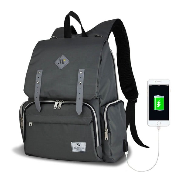 Antracitový batoh pro maminky s USB portem My Valice MOTHER STAR Baby Care Backpack