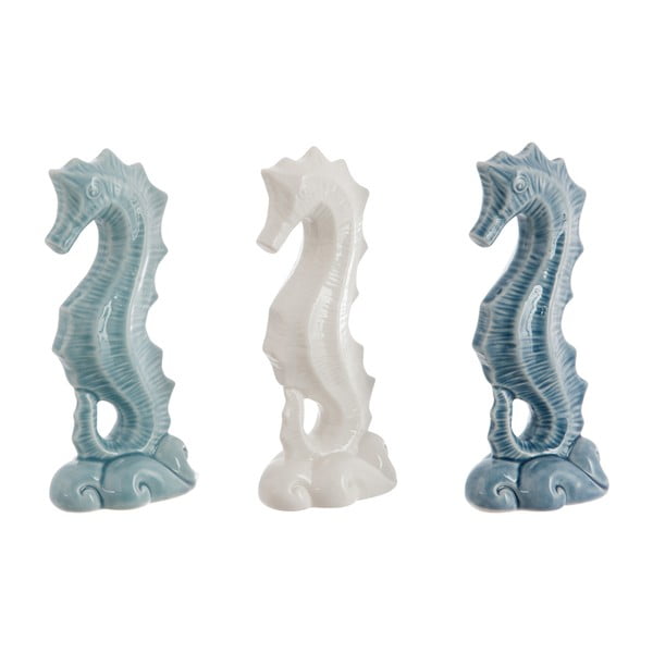 Sada 3 keramických dekorací Seahorse Blue, 8x6x17 cm