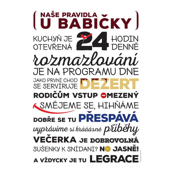Plakát Hezký svět Pravidla u babičky, 70 x 50 cm